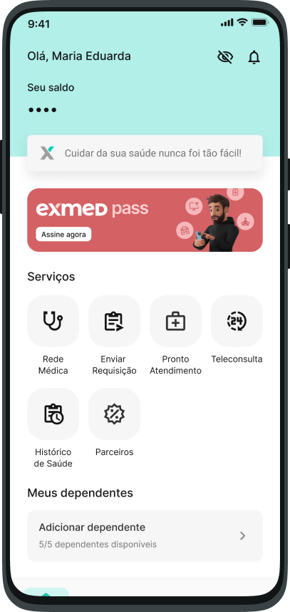 Tela inicial do app da exmed