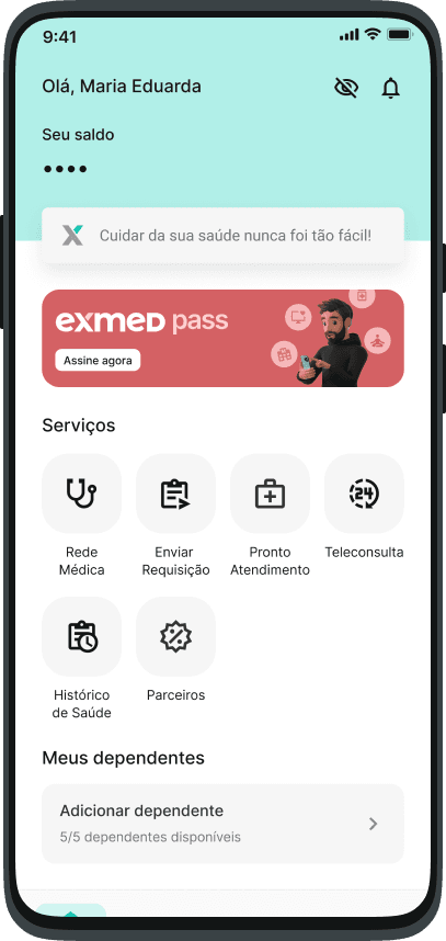 Tela inicial do app da exmed