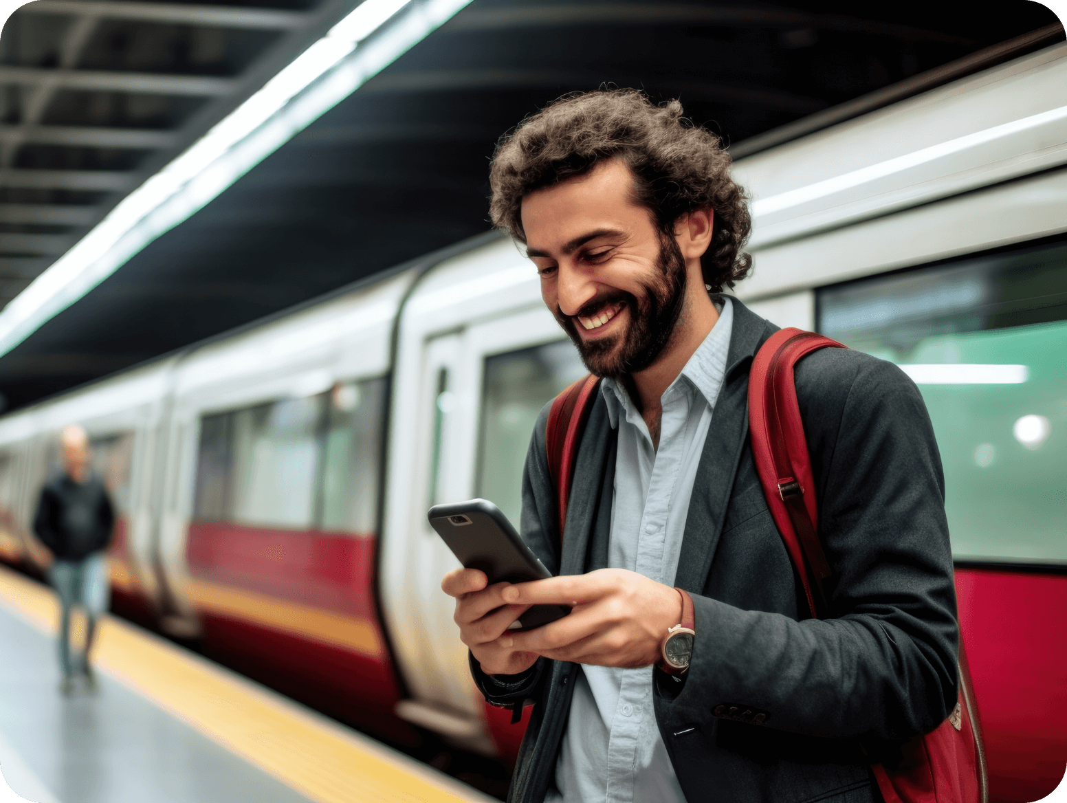 Homem marcando consulta no app da exmed no metro