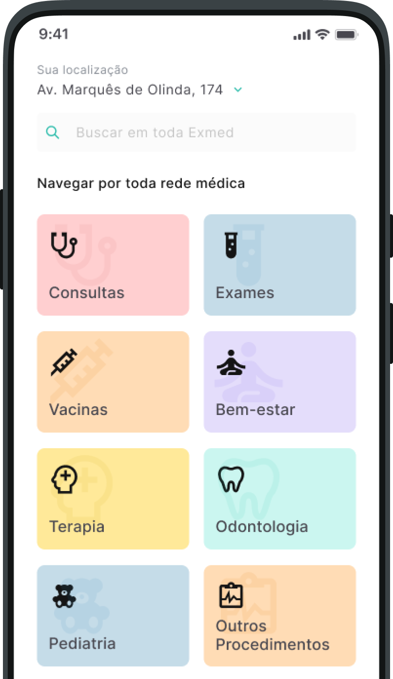 Página do nosso app mostrando a navegação na rede médica
